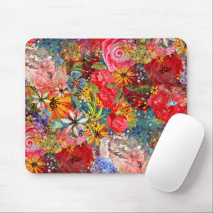 Beautiful Bright Colourful Abstract Floral Pattern Mouse Pad