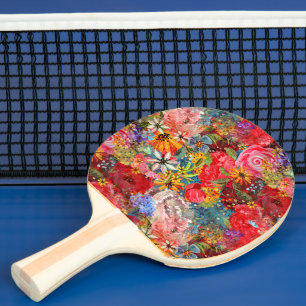 Beautiful Bright Colourful Abstract Floral Pattern Ping Pong Paddle