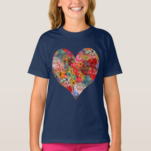 Beautiful Bright Colourful Abstract Floral Pattern T-Shirt (Front)