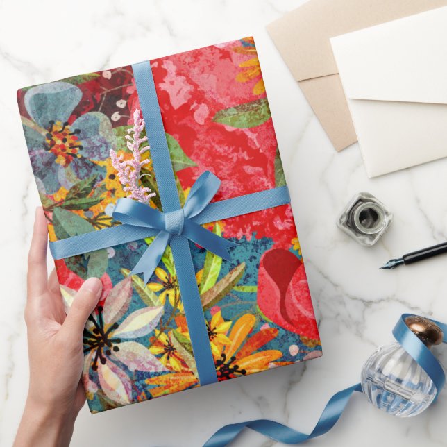 Beautiful Bright Colourful Abstract Floral Pattern Wrapping Paper (Gifting)
