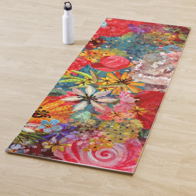 Beautiful Bright Colourful Abstract Floral Pattern Yoga Mat (In Situ)