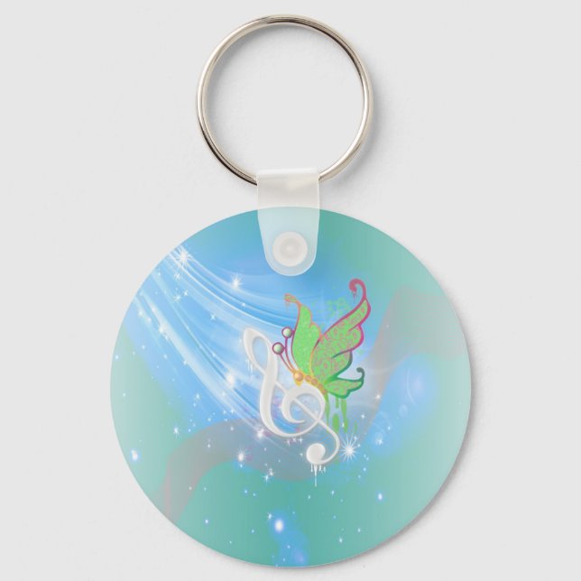 Beautiful bright cool white music note butterfly keychain (Front)