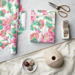 Beautiful Bright Girly Pink Flowers Pattern Wrapping Paper