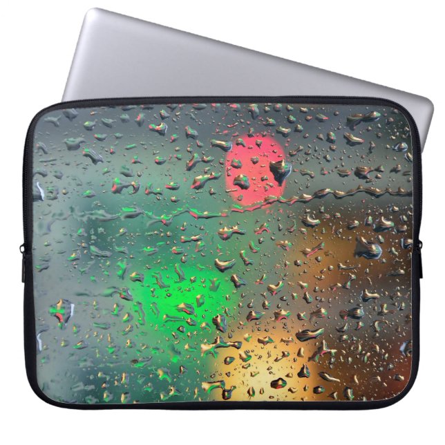 Beautiful bright lights in rain laptop sleeve (Front)