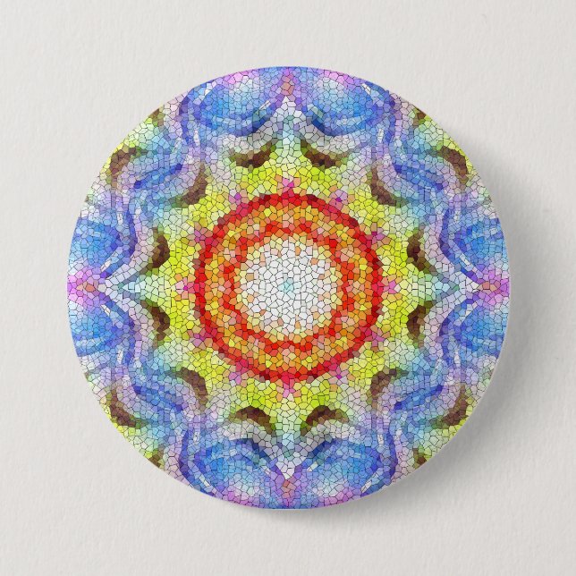 Beautiful Bright Mosaic Tile Sun Flower 3 Inch Round Button (Front)