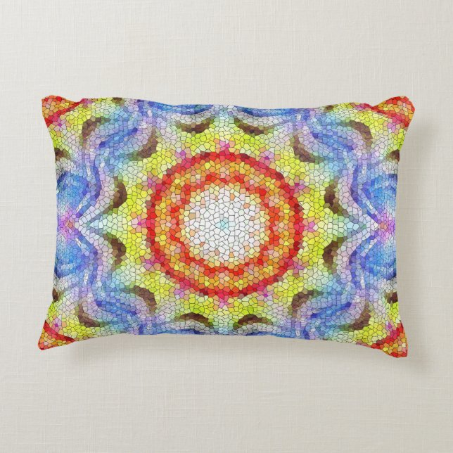 Beautiful Bright Mosaic Tile Sun Flower Accent Pillow (Back)