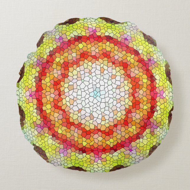 Beautiful Bright Mosaic Tile Sun Flower Round Pillow (Front)