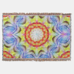 Beautiful Bright Mosaic Tile Sun Flower Throw Blanket