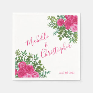 Beautiful Bright Pink Wedding Roses Floral Napkin