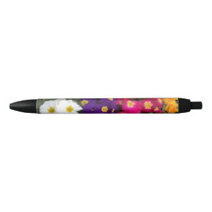 Beautiful Bright Polyanthus flowers Black Ink Pen
