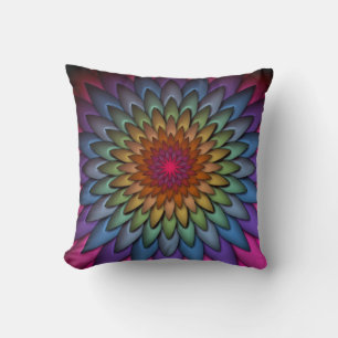 Beautiful Bright Rainbow Flower Throw Pillow