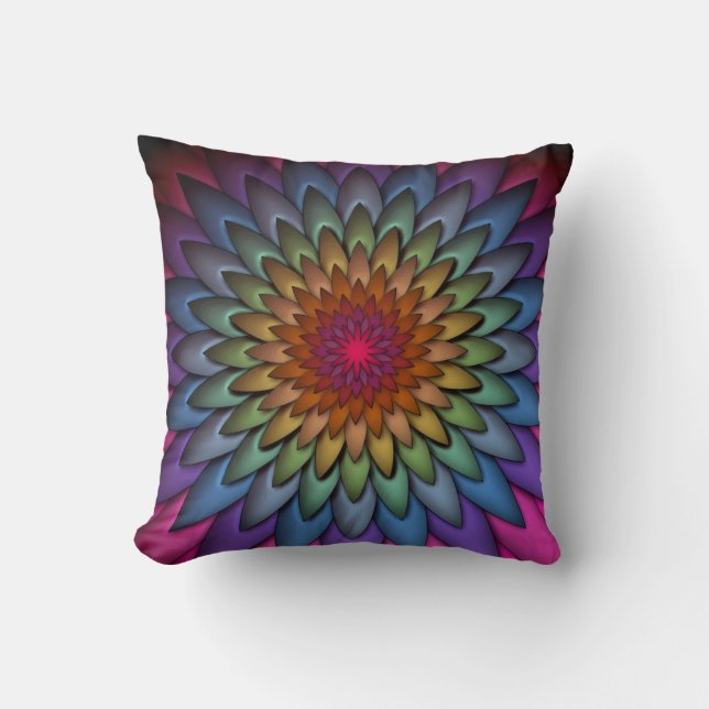 Beautiful Bright Rainbow Flower Throw Pillow (Front)