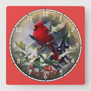 Beautiful Bright Red Cardinal Square Wall Clock