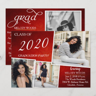 Beautiful Bright Red Graduation Invitation