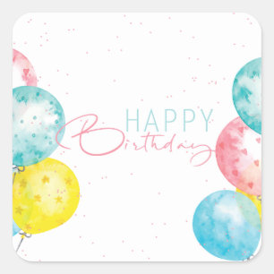 Beautiful Bright watercolor Happy Birthday Square Sticker