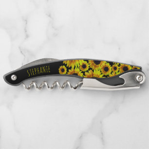 Beautiful Bright Yellow Sunflower - Personalized Corkscrew
