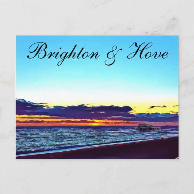 Beautiful Brighton and Hove Beach & Sunset Postcard (Front)