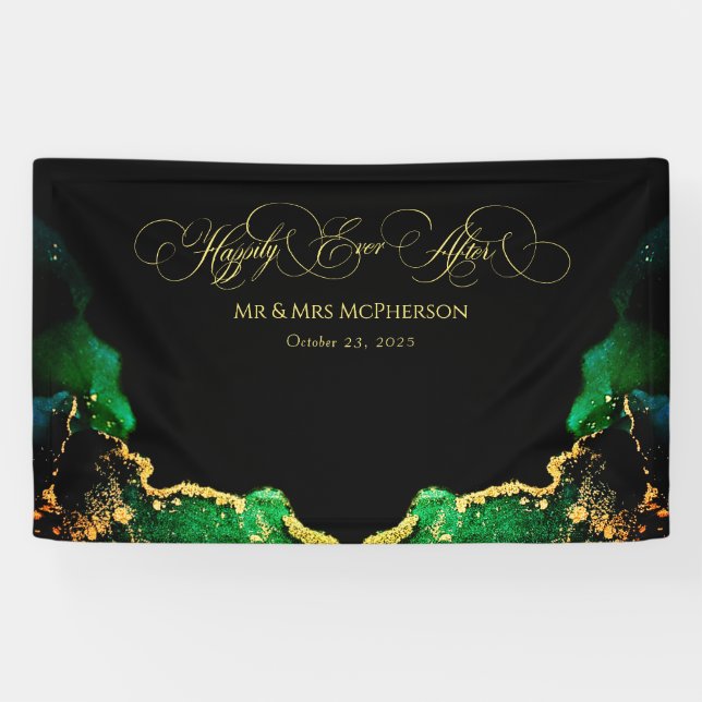 Beautiful Bronze Black Green Gold Wedding Backdrop Banner (Horizontal)