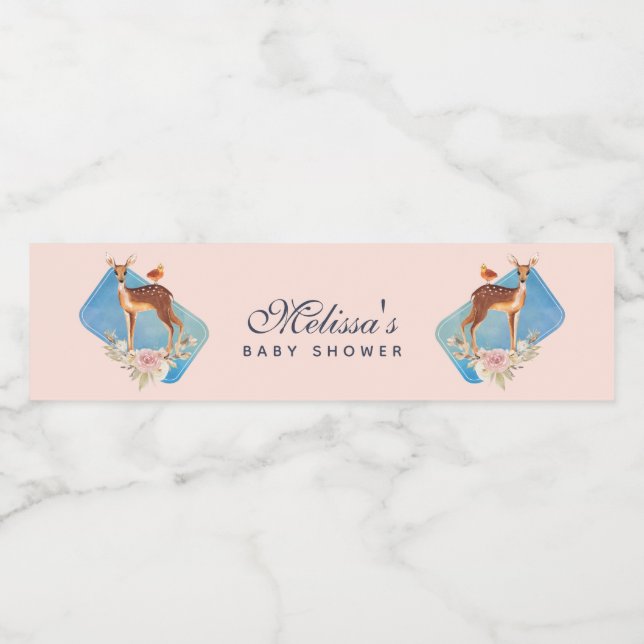 Beautiful Brown Doe with White Spots Baby Shower Water Bottle Label (Single Label)