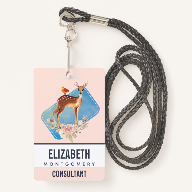 Beautiful Brown Doe with White Spots Badge (Front with Lanyard)