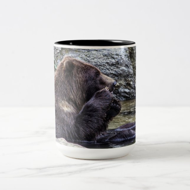Beautiful Brown Grizzly Bear Two-Tone Coffee Mug (Center)