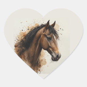Beautiful Brown Horse Animal Art Heart Sticker