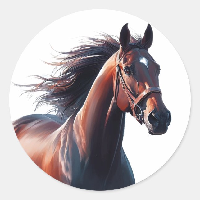  Beautiful Brown Horse Custom Name  Classic Round Sticker (Front)