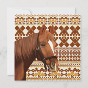 Beautiful Brown horse on Earthy Geometric Pattern 
