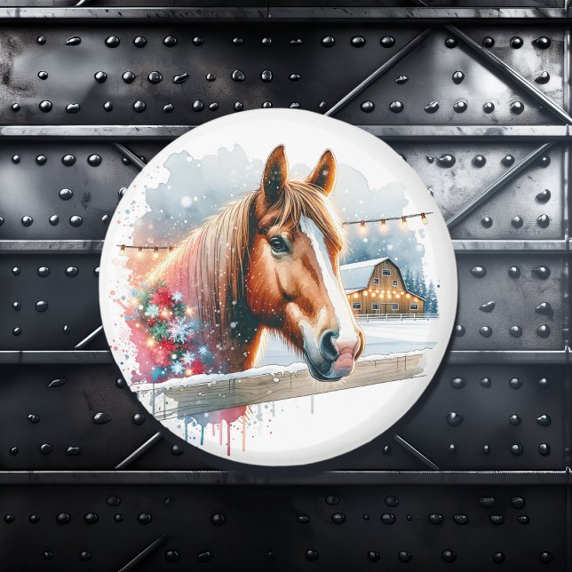 Beautiful Brown Horse on Farm Christmas Magnet (Creator Uploaded)