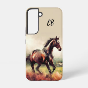 Beautiful Brown Horse Running Custom Initials Samsung Galaxy Case