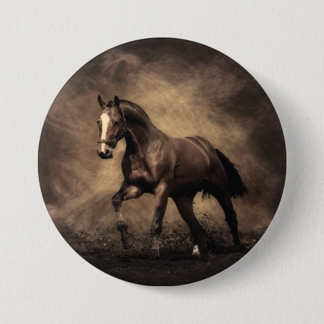 Beautiful brown horse throw pillow 3 inch round button (Front)