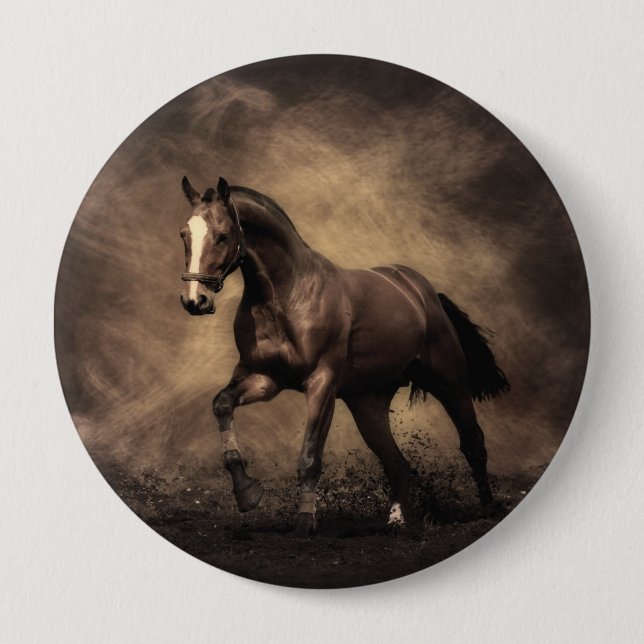 Beautiful brown horse throw pillow 4 inch round button (Front)