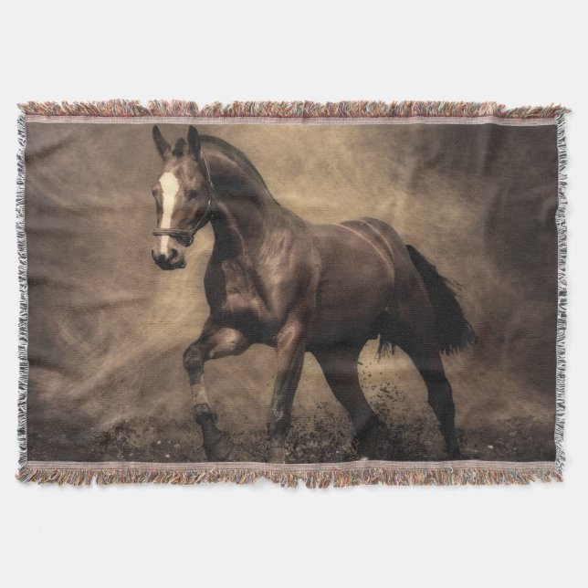 Beautiful brown horse throw pillow blanket (Front)