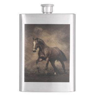 Beautiful brown horse throw pillow hip flask