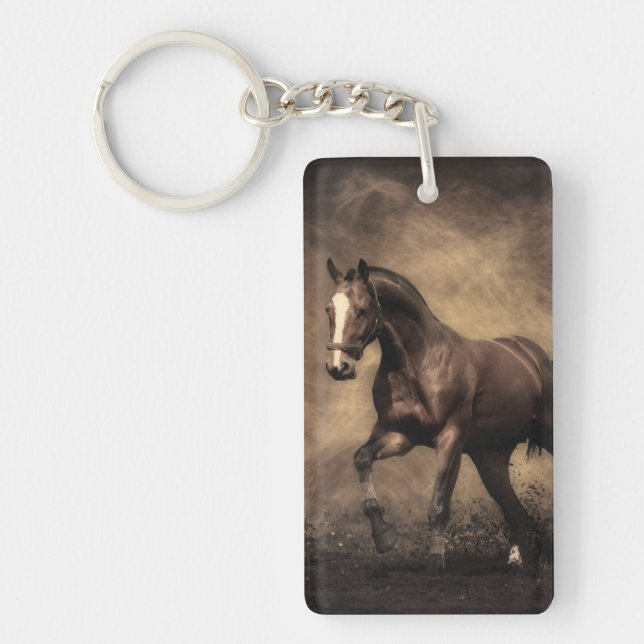 Beautiful brown horse throw pillow keychain (Front)