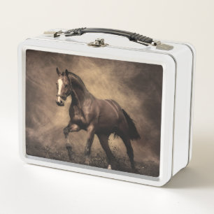 Beautiful brown horse throw pillow metal lunch box