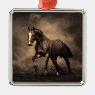Beautiful brown horse throw pillow metal ornament