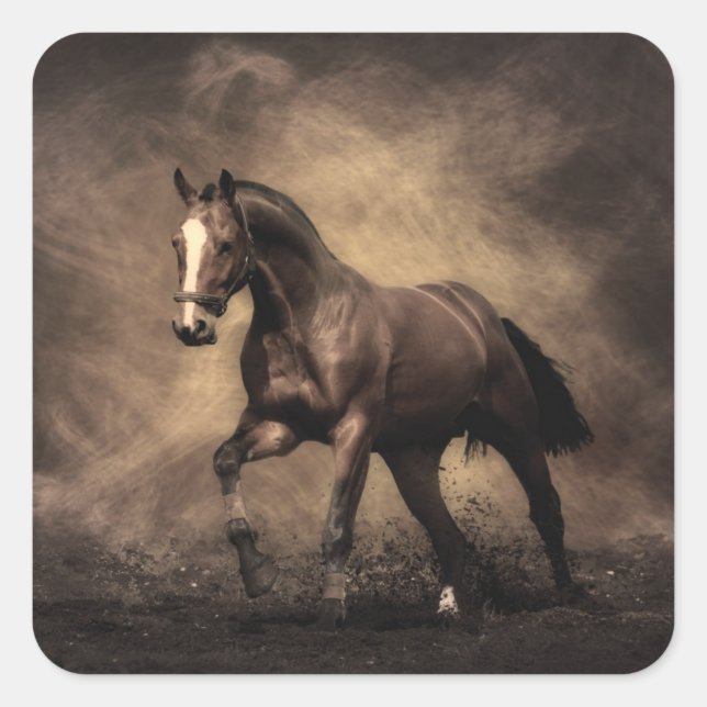 Beautiful brown horse throw pillow square sticker (Front)