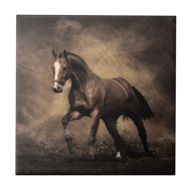 Beautiful brown horse throw pillow tile (Front)