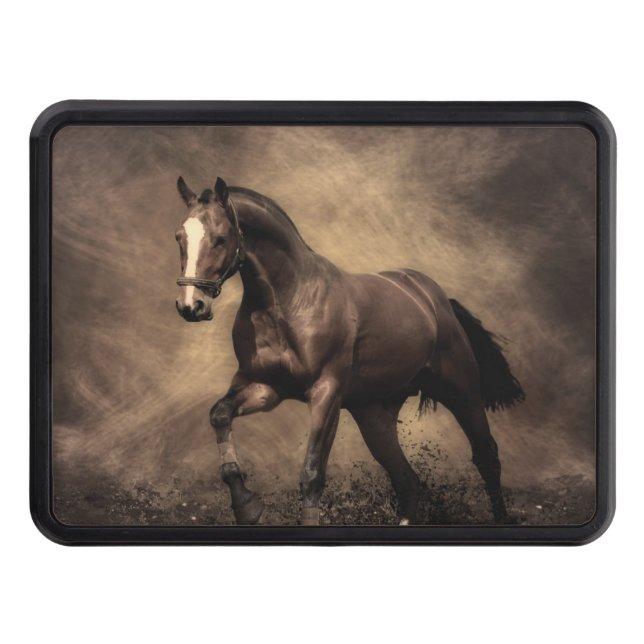 Beautiful brown horse throw pillow trailer hitch cover (Front)