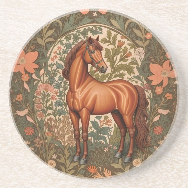 Beautiful Brown Horse William Morris Inspired  Coaster (Front)