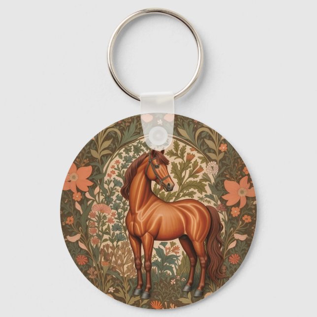 Beautiful Brown Horse William Morris Inspired  Keychain (Front)