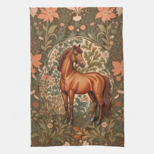 Beautiful Brown Horse William Morris Inspired Kitchen Towel