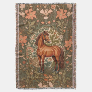 Beautiful Brown Horse William Morris Inspired Throw Blanket