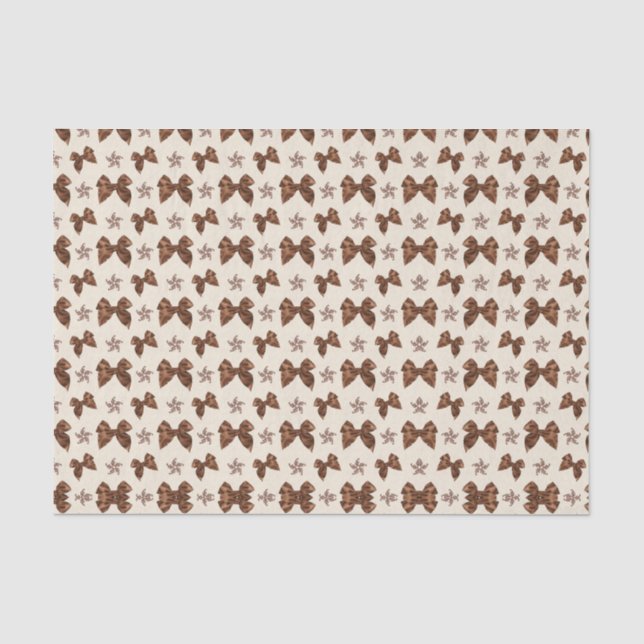 Beautiful Brown Satin Effect Bows Tissue Paper (Front)