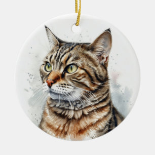 BEAUTIFUL BROWN TABBY DOMESTIC SHORT HAIR CAT CERAMIC ORNAMENT