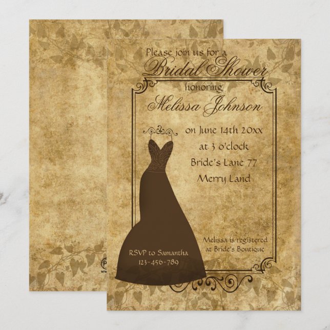 Beautiful Brown Vintage paper Bridal Shower Invite (Front/Back)