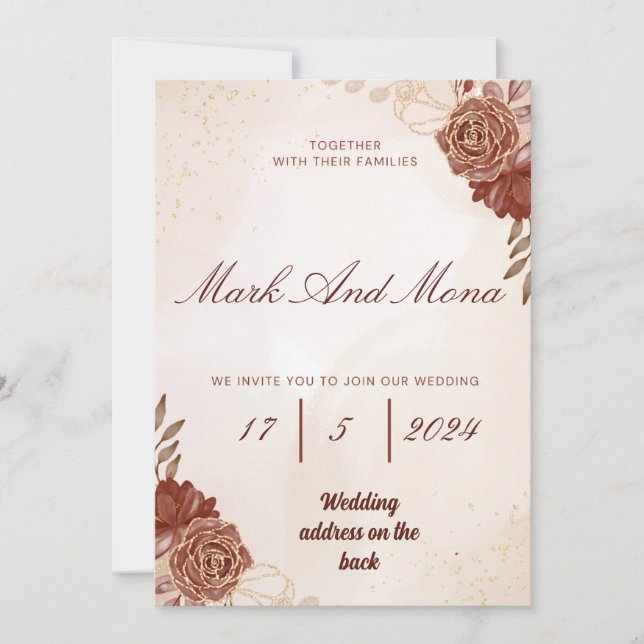 Beautiful brown wedding invitation (Front)