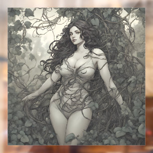 Beautiful Brunette Woman In Vines Drawing Window Cling