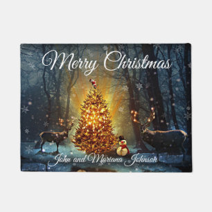 Beautiful Bucks In a Christmas Forest Doormat